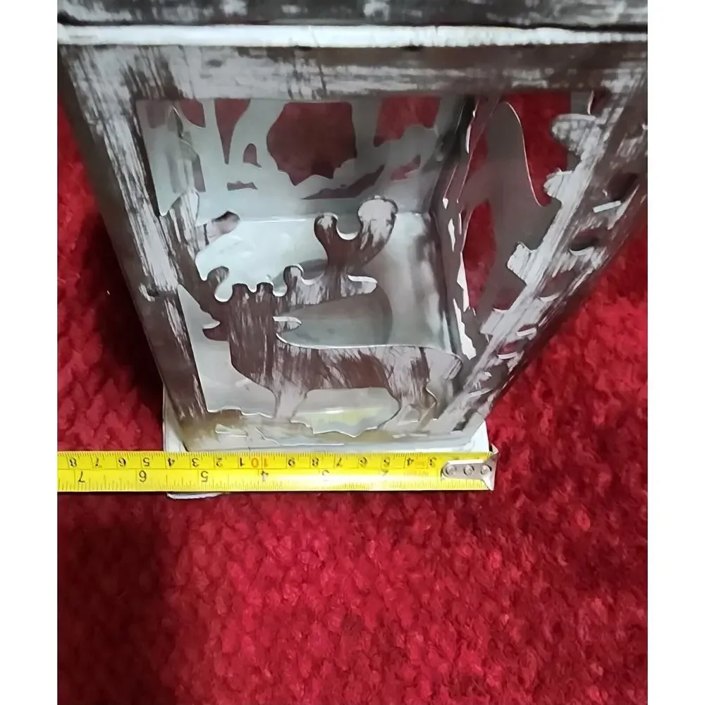 NWT FARMHOUSE REINDEER HOLIDAY LANTERN LAMP Tealight Holder Metal/Glass Pier 1